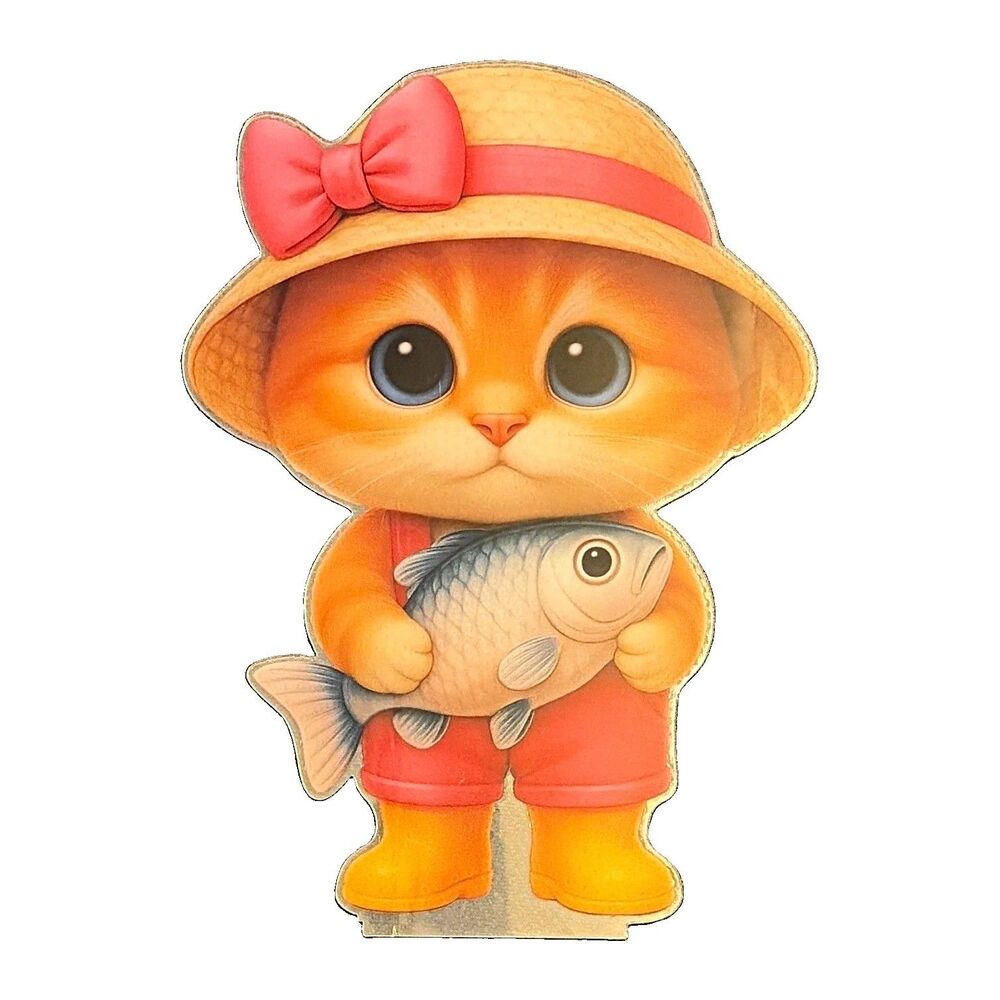 Diamond Art DIY Handmade Ornament Kit Cat w/ Fish, Rhinestones & Tools, SOBJ088